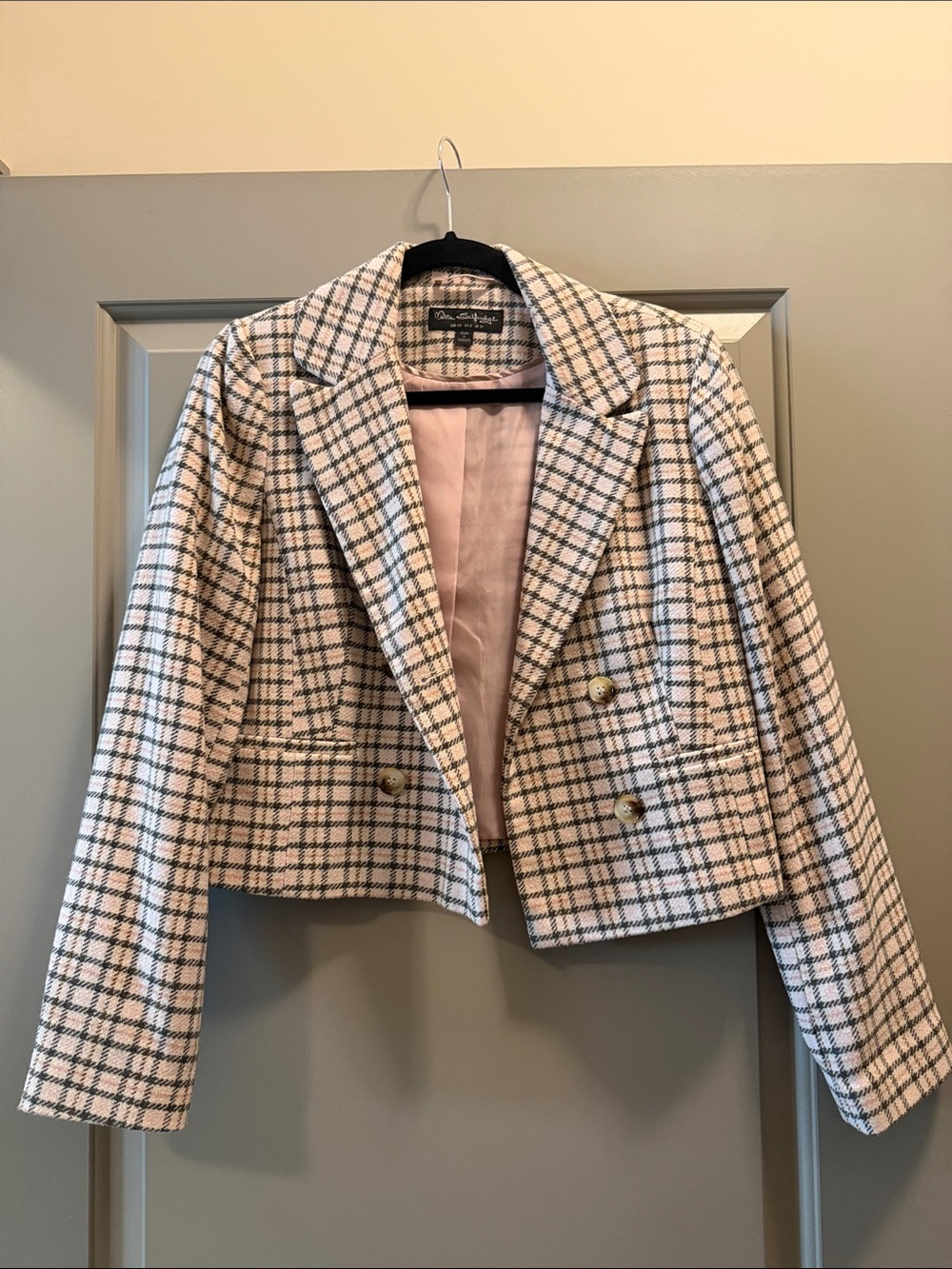 Miss Selfridge Cropped Plaid Blazer in Pink and Black - Worn Once